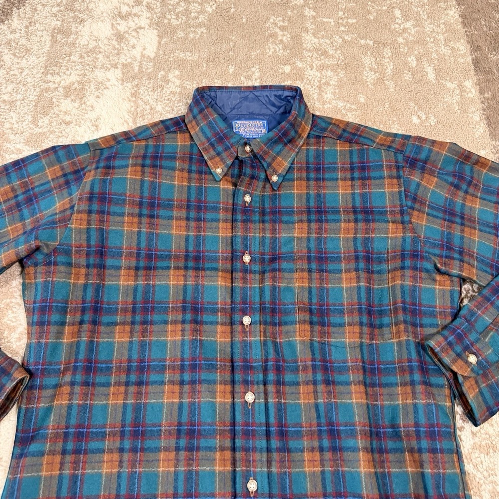 Vintage Pendleton 100% Virgin Wool Men's Medium Plaid Long Sleeve Flannel Work - Picture 2 of 10